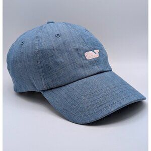Vineyard Vines Baseball Cap Strap Back WHALE Logo Hat Preppy Denim Blue Pink